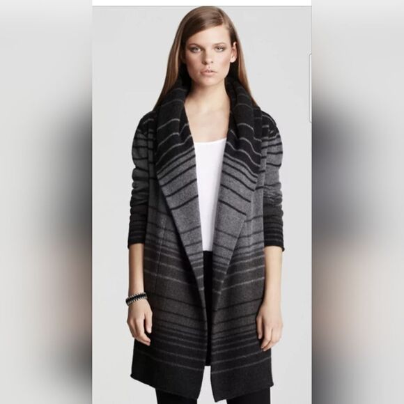 Vince Sophie women's gray striped wool yak alpaca hoodie blanket Cardigan Sz XS - Picture 9 of 9
